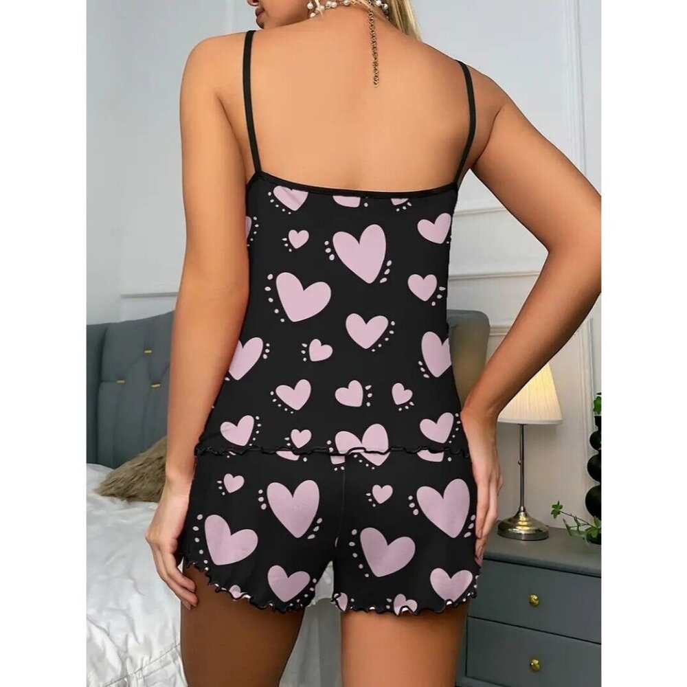 2 Piece Sexy Sleepwear Pajamas Nightwear PJ's Lingerie Hearts Women's - Picture 5 of 6